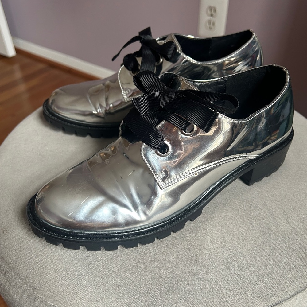Aldo Metallic Silver Women's Loafers